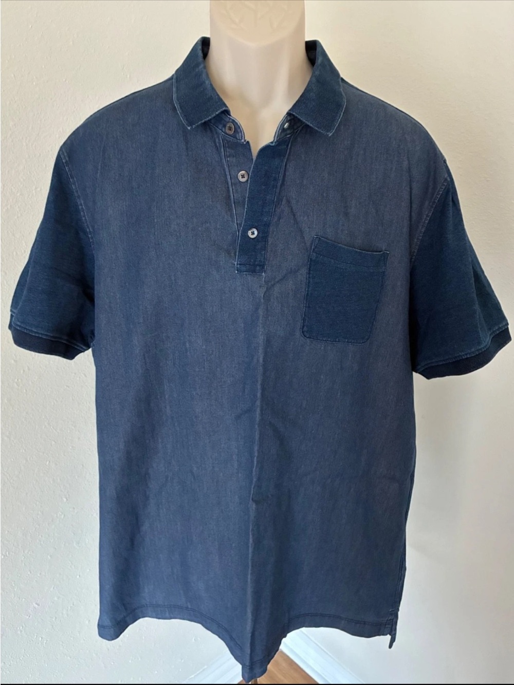 MICHAEL KORS Mens Navy Denim Polo Golf Shirt Casual Top Button Short Sleeve XXL